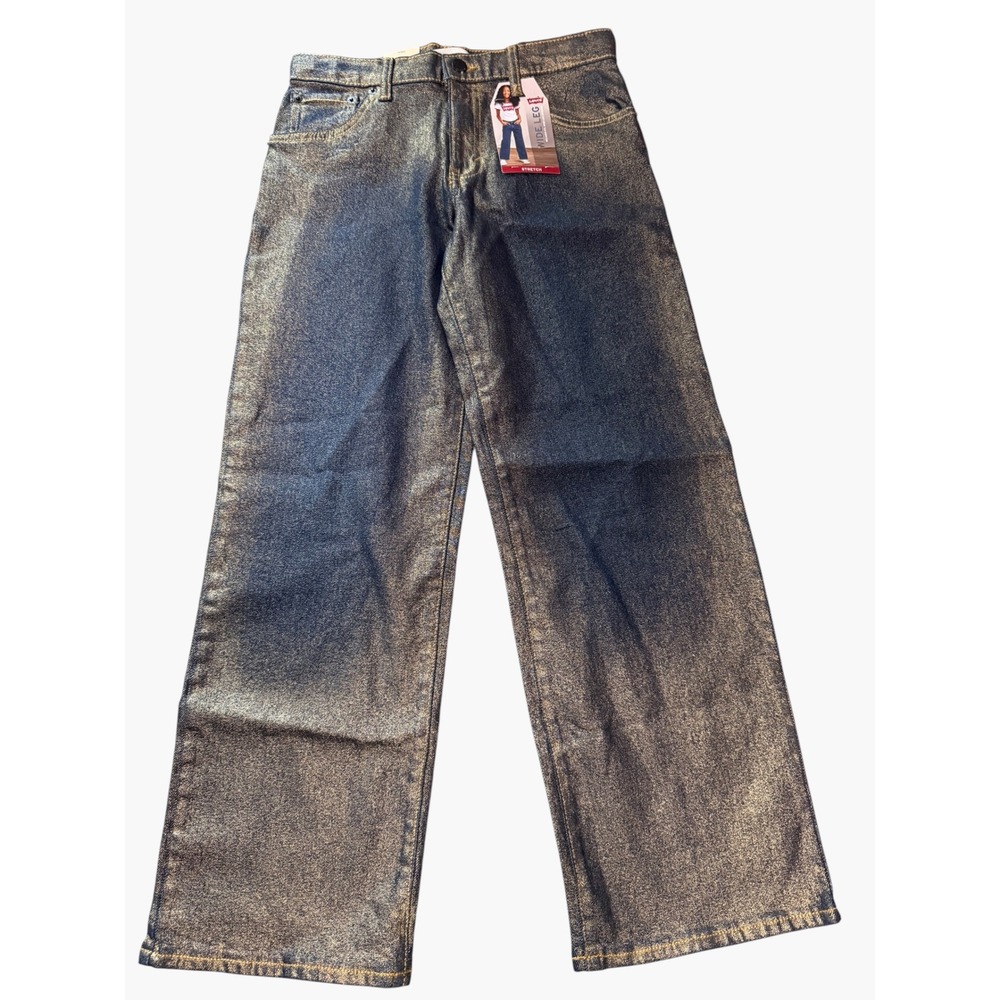 Levis Girls Wide Leg Jeans Gold Foil Metallic Stretch Denim Size 14 Regular NWT